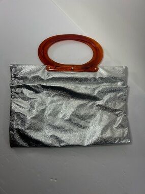 Vintage 1960’s Metallic Mod Purse With Lucite Handle Convertible Handbag Tote
